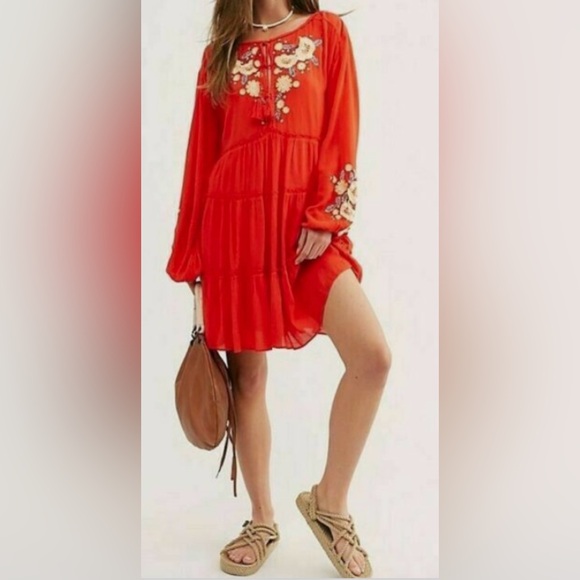 Free People Spelled On You Embroidered Floral Lightweight Loose Fit Mini Dress - Picture 9 of 10